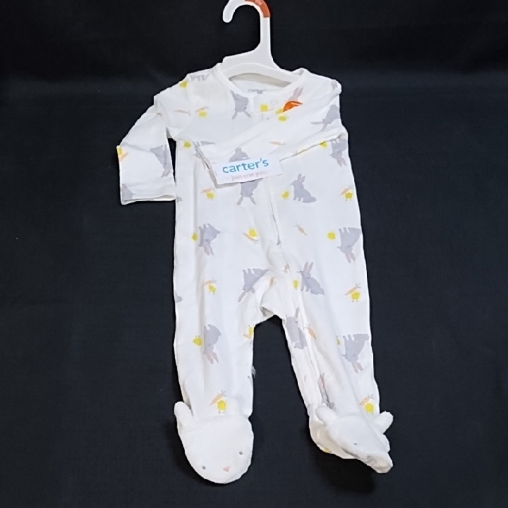 9m Carter's White and Gray Bunny Footie W Bunny Rabbits, Baby Chicks, Carrots